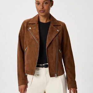 Quince NWT 100% Suede Biker Jacket Dark Chestnut Brown Size M